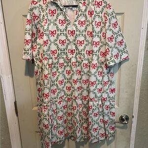 Festive Bow Print Kids Dress
